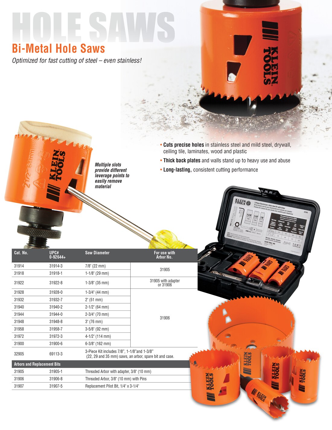 Klein Tools Hole Saw Set with (3Piece) Arbor M2O40687KIT The Home Depot